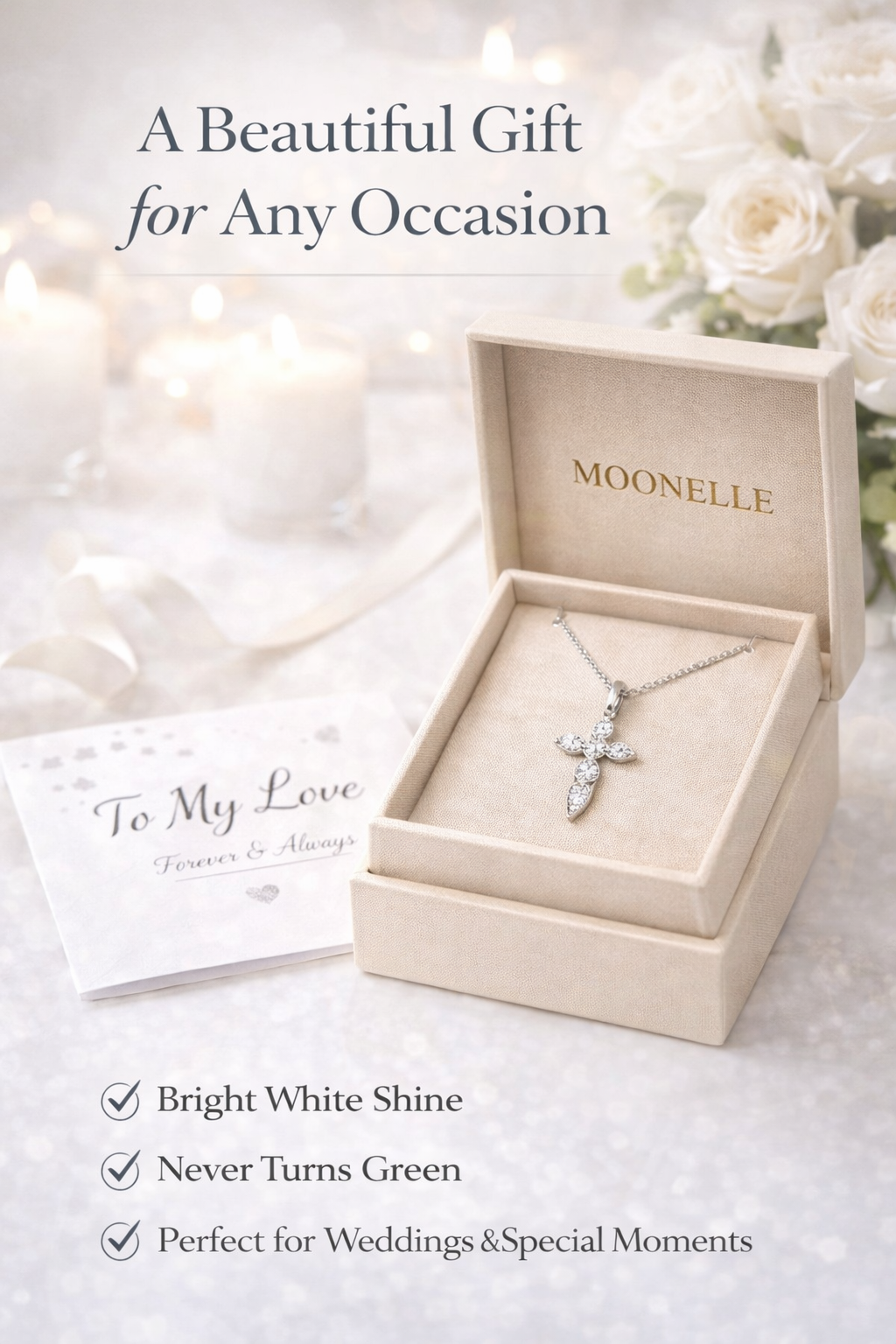 Vionarel Moissanite Cross Necklace – Symbol of Faith & Protection, Elegant Gift for Her