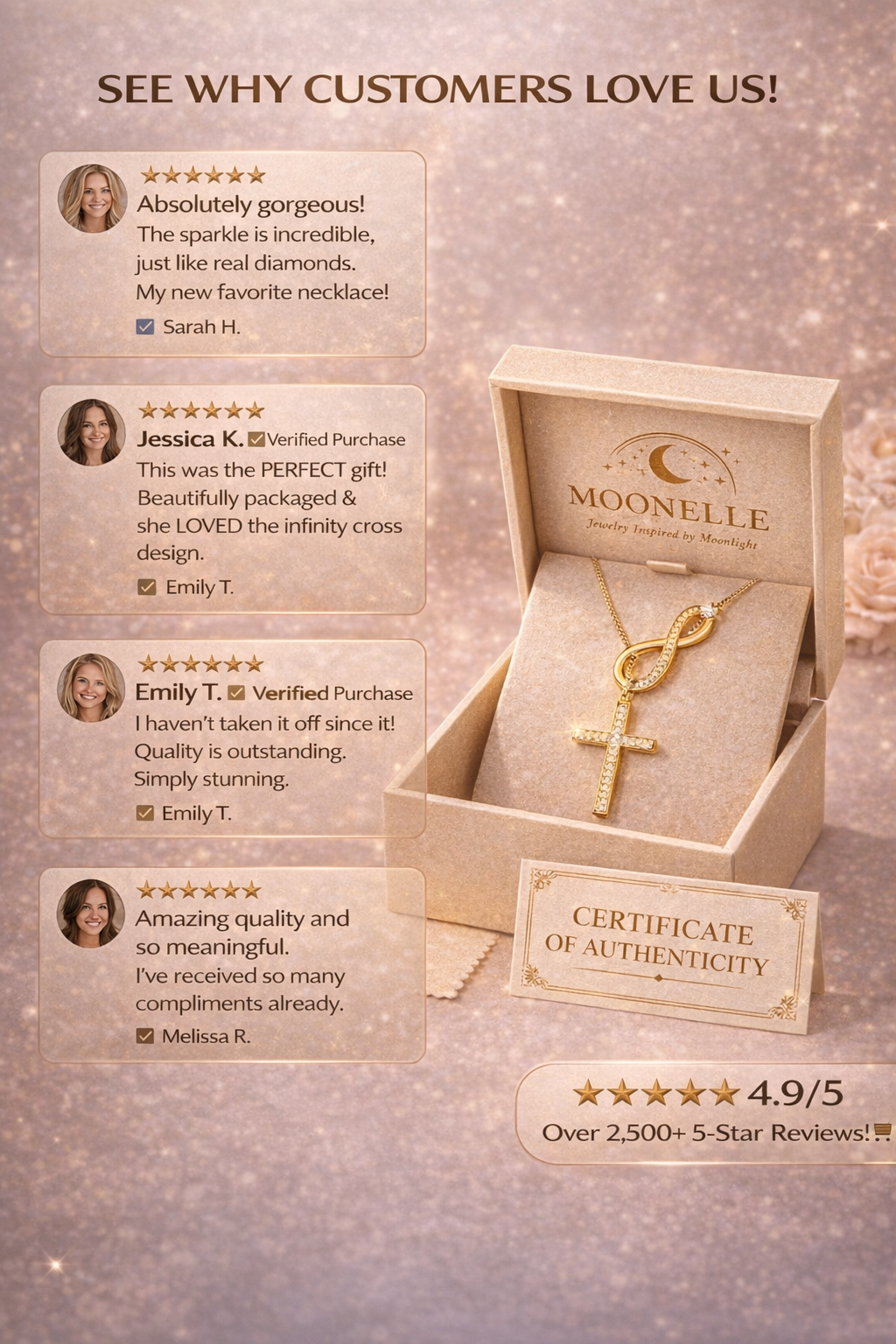 Vionarel Infinity Cross Moissanite Necklace – Symbol of Eternal Faith & Love, Elegant Gift for Her