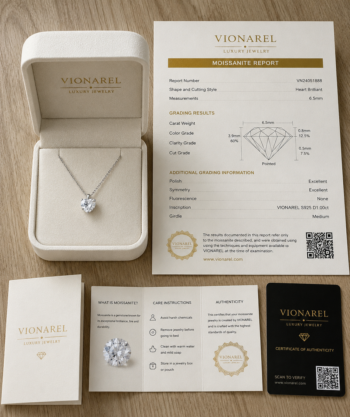 Vionarel Heart Cut Moissanite Necklace in 925 Silver Gold Plated Finish