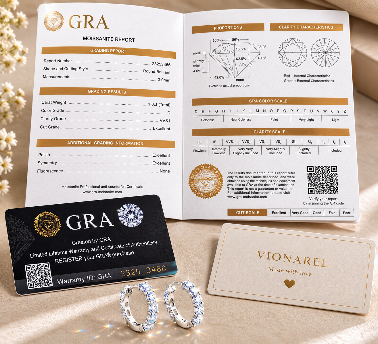 Vionarel Inside-Out Moissanite Hoop Earrings for Women – D Color VVS1 Round Cut Hoop Earrings in 925 Sterling Silver