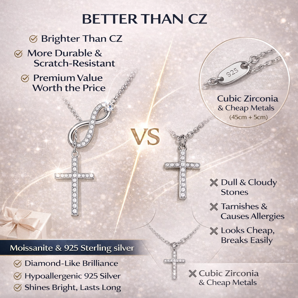 Vionarel Infinity Cross Moissanite Necklace – Symbol of Eternal Faith & Love, Elegant Gift for Her