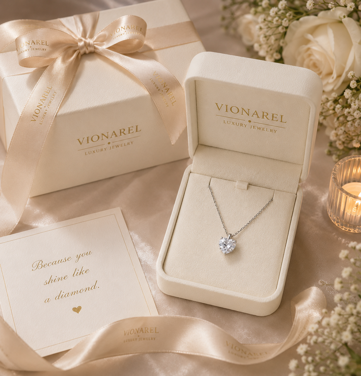 Vionarel Heart Cut Moissanite Necklace in 925 Silver Gold Plated Finish