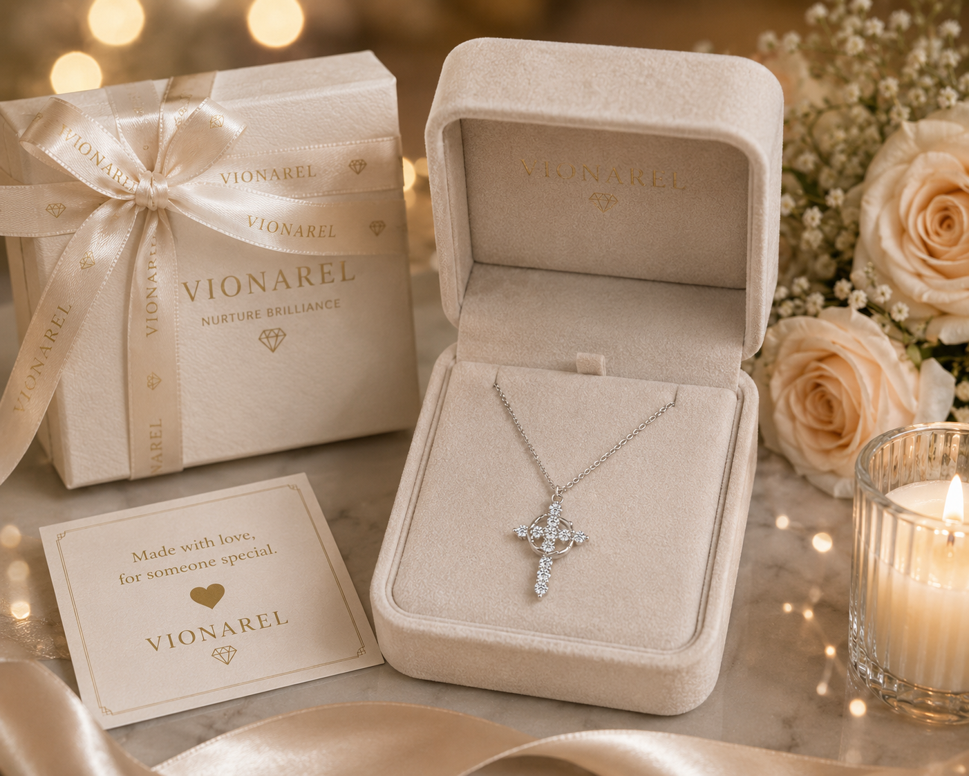 Vionarel Moissanite Cross Necklace in 925 Sterling Silver