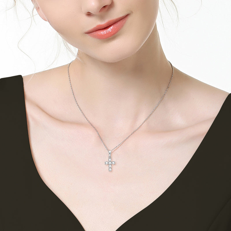 Moissanite Cross Necklace – Symbol of Faith & Protection, Elegant Gift for Her