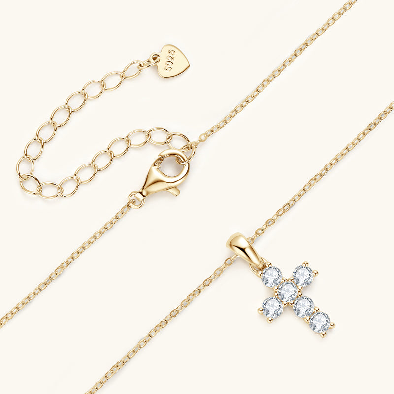 Moissanite Cross Necklace – Symbol of Faith & Protection, Elegant Gift for Her
