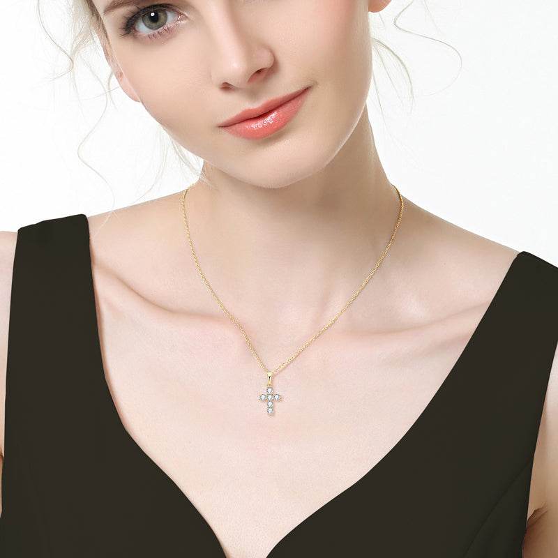 Moissanite Cross Necklace – Symbol of Faith & Protection, Elegant Gift for Her