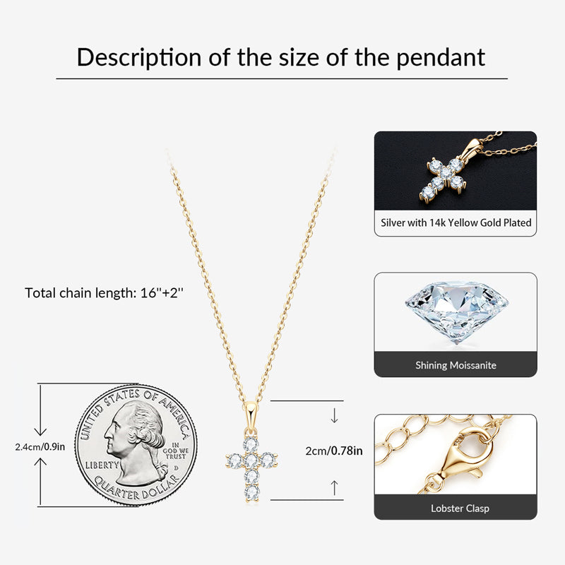 Moissanite Cross Necklace – Symbol of Faith & Protection, Elegant Gift for Her