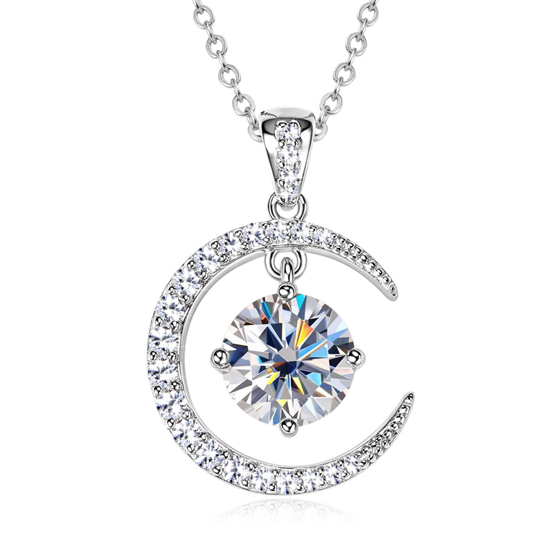 Moon & Star Moissanite Necklace – Celestial Sparkle, Elegant Gift for Her