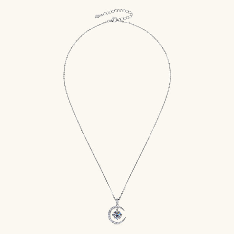 Moon & Star Moissanite Necklace – Celestial Sparkle, Elegant Gift for Her