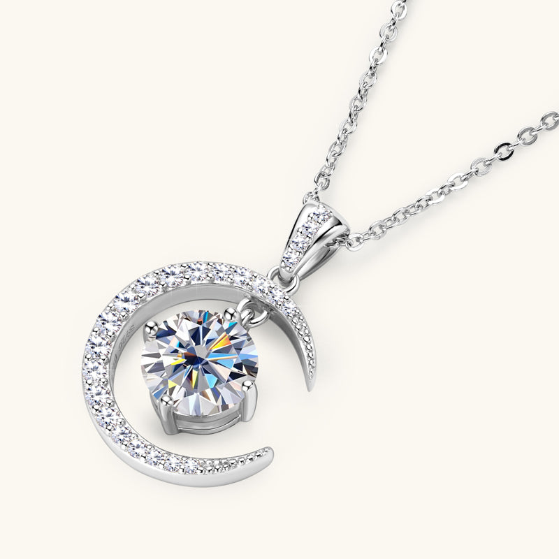 Moon & Star Moissanite Necklace – Celestial Sparkle, Elegant Gift for Her