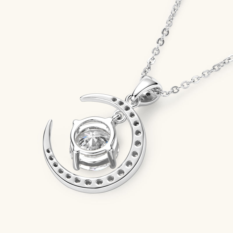 Moon & Star Moissanite Necklace – Celestial Sparkle, Elegant Gift for Her