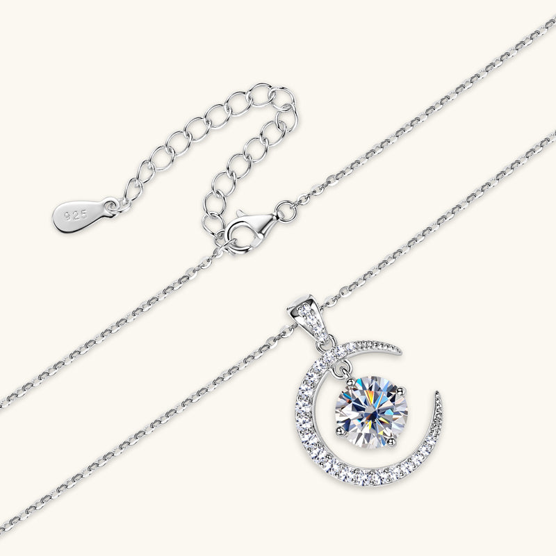 Moon & Star Moissanite Necklace – Celestial Sparkle, Elegant Gift for Her