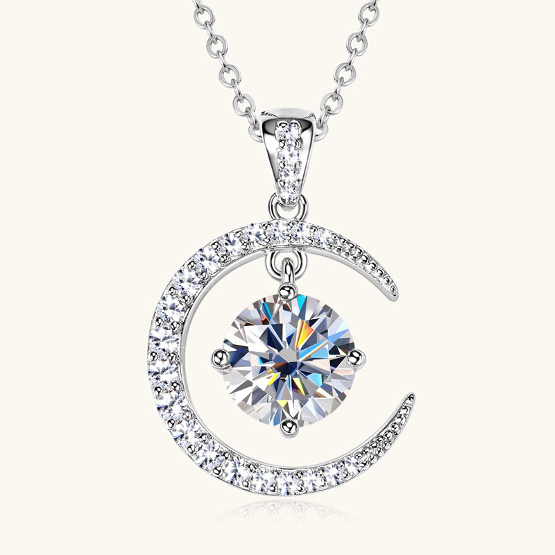 Moon & Star Moissanite Necklace – Celestial Sparkle, Elegant Gift for Her