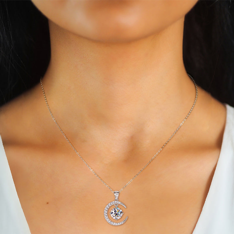 Moon & Star Moissanite Necklace – Celestial Sparkle, Elegant Gift for Her