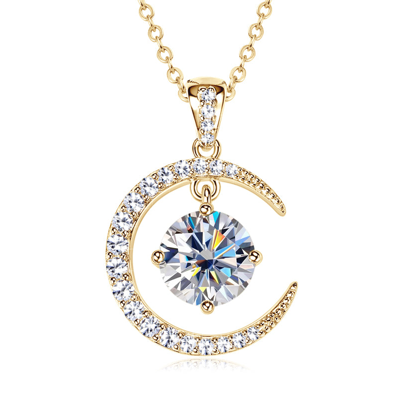Moon & Star Moissanite Necklace – Celestial Sparkle, Elegant Gift for Her