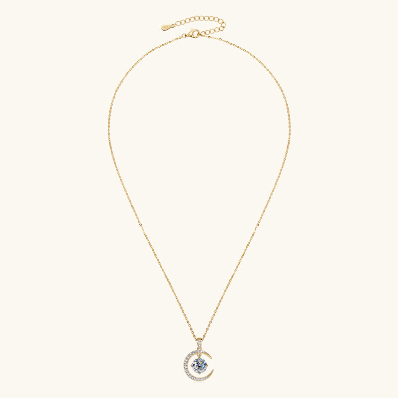 Moon & Star Moissanite Necklace – Celestial Sparkle, Elegant Gift for Her