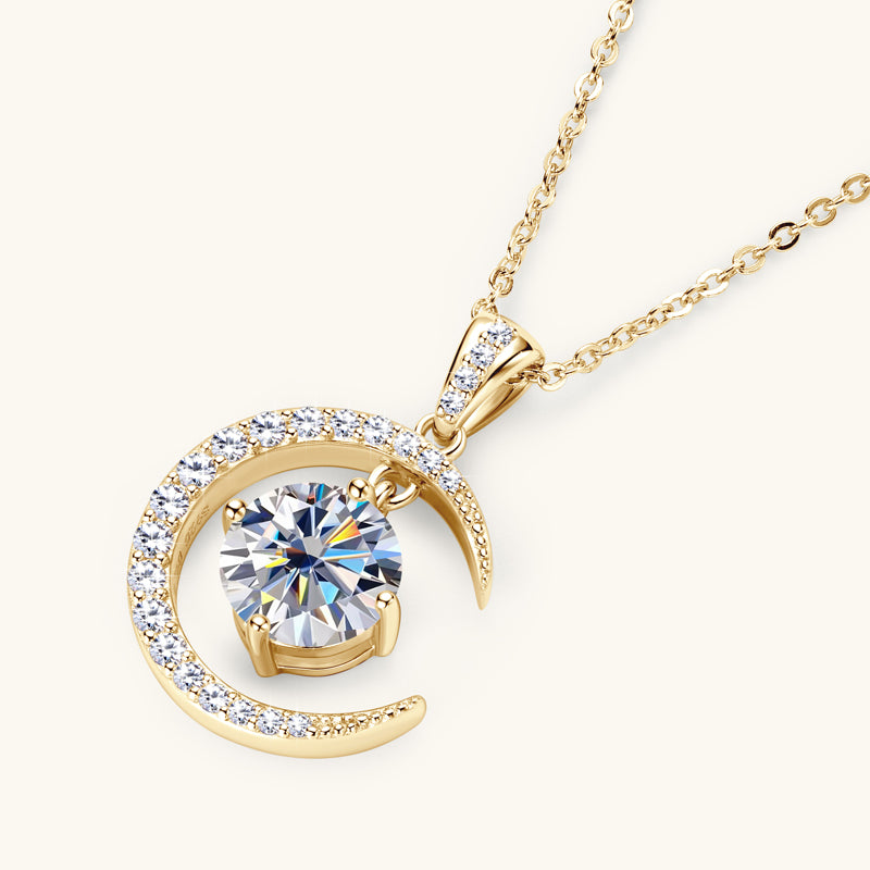 Moon & Star Moissanite Necklace – Celestial Sparkle, Elegant Gift for Her