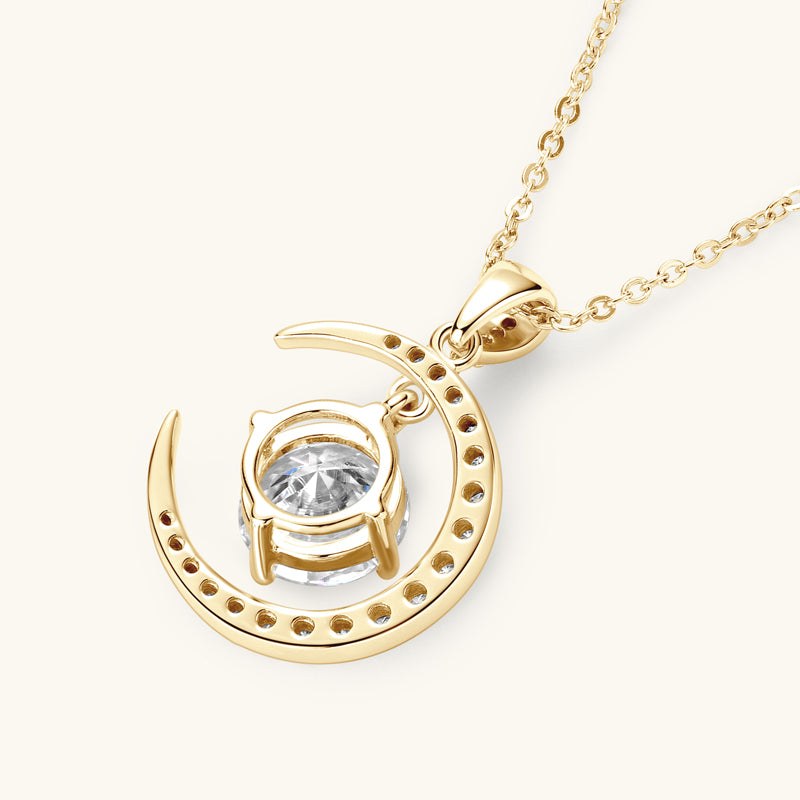Moon & Star Moissanite Necklace – Celestial Sparkle, Elegant Gift for Her
