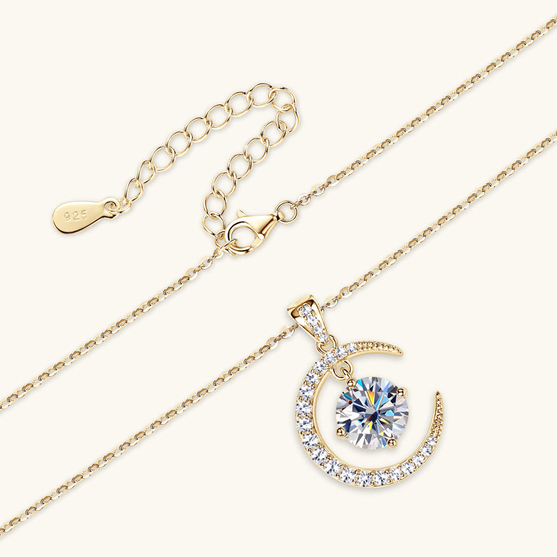 Moon & Star Moissanite Necklace – Celestial Sparkle, Elegant Gift for Her