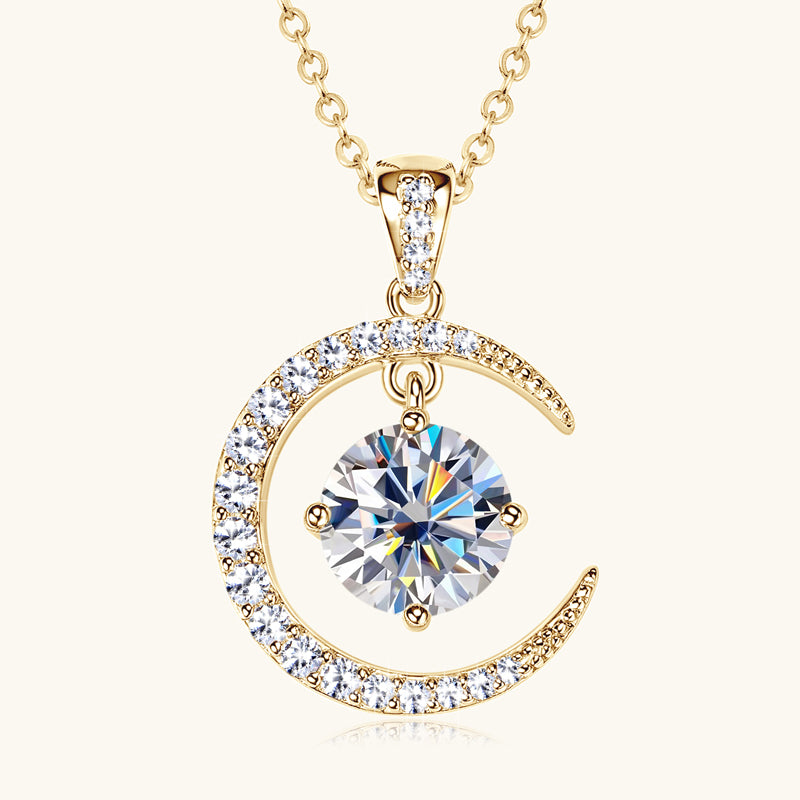 Moon & Star Moissanite Necklace – Celestial Sparkle, Elegant Gift for Her