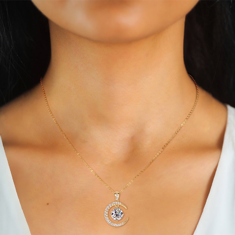 Moon & Star Moissanite Necklace – Celestial Sparkle, Elegant Gift for Her