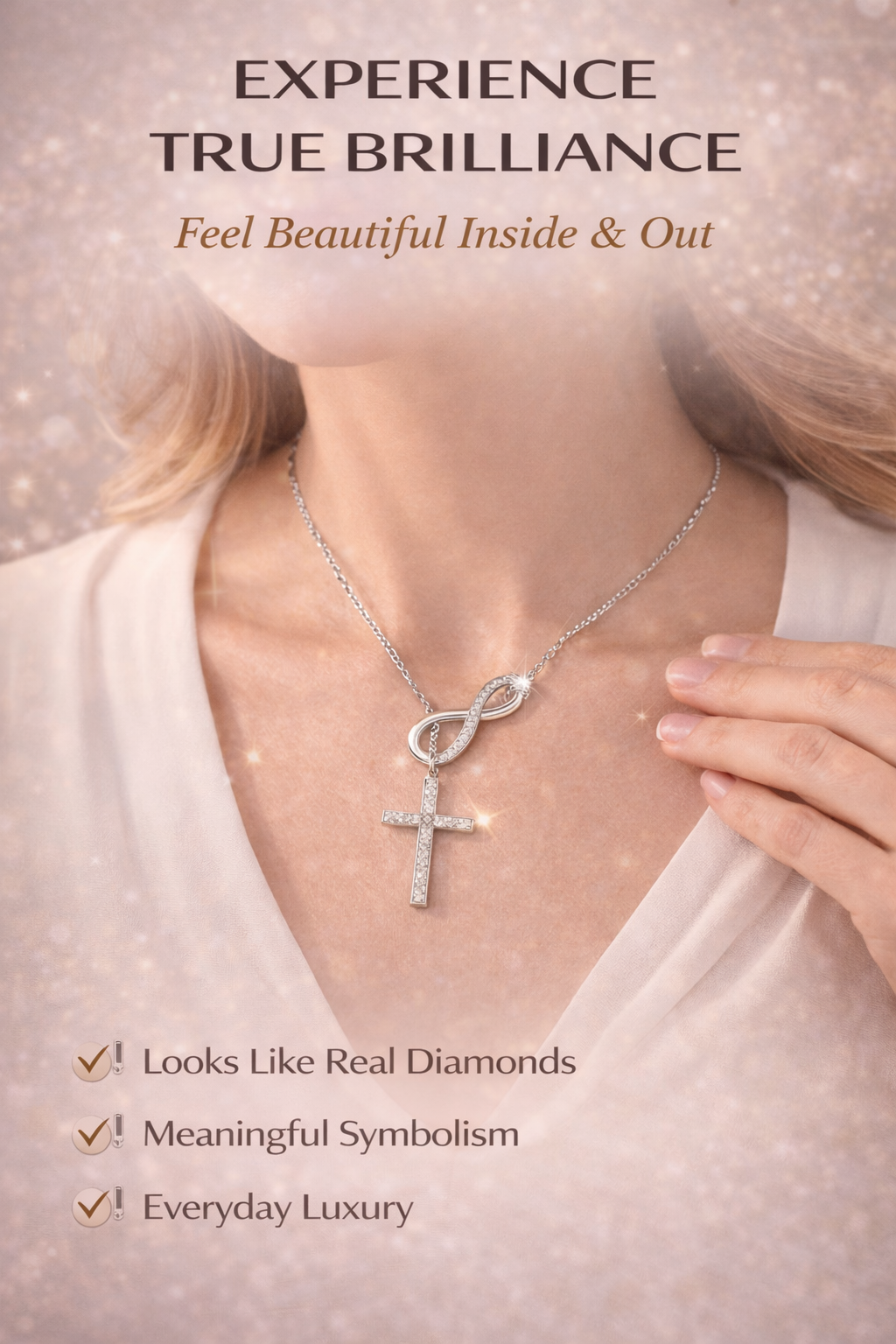 Vionarel Infinity Cross Moissanite Necklace – Symbol of Eternal Faith & Love, Elegant Gift for Her