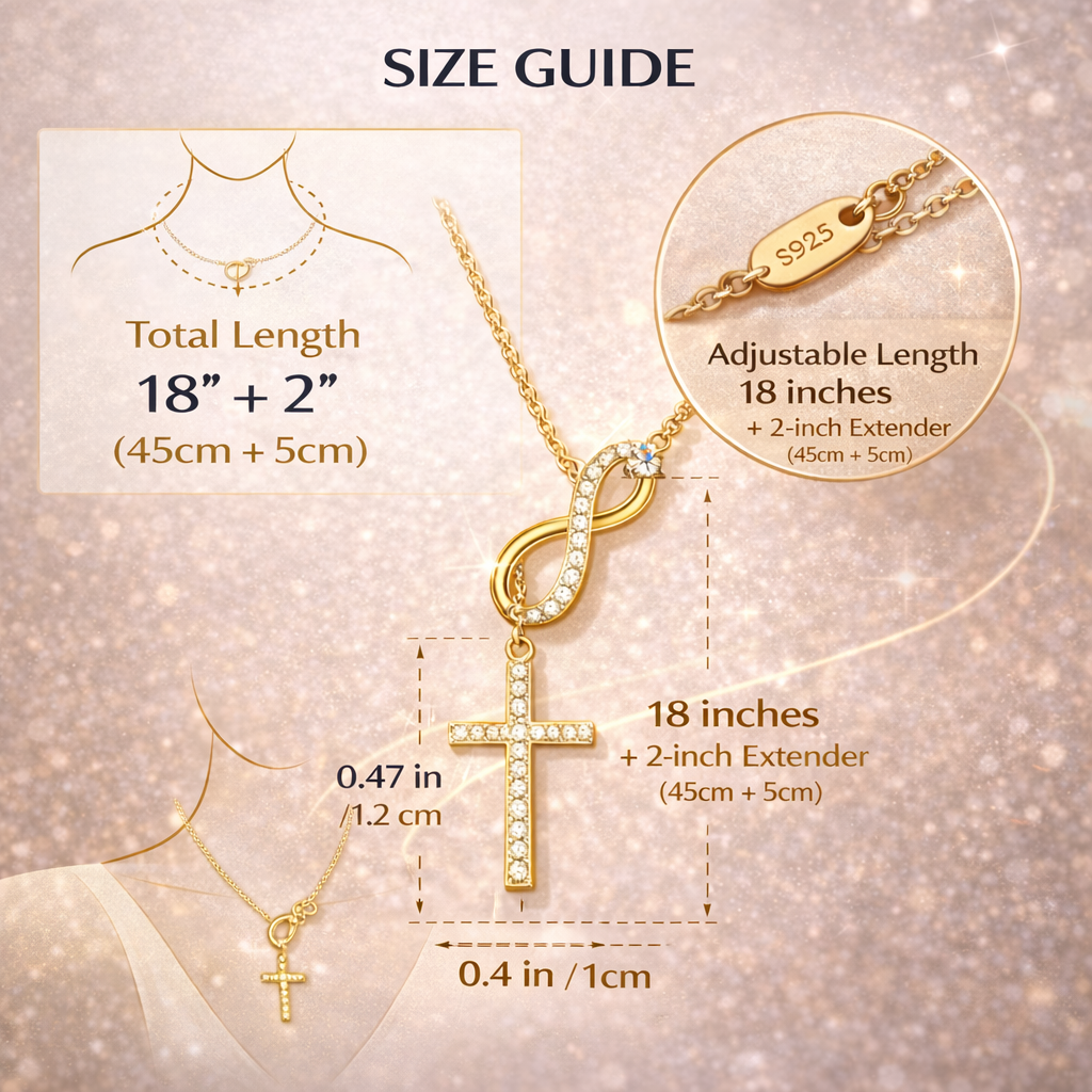 Vionarel Infinity Cross Moissanite Necklace – Symbol of Eternal Faith & Love, Elegant Gift for Her