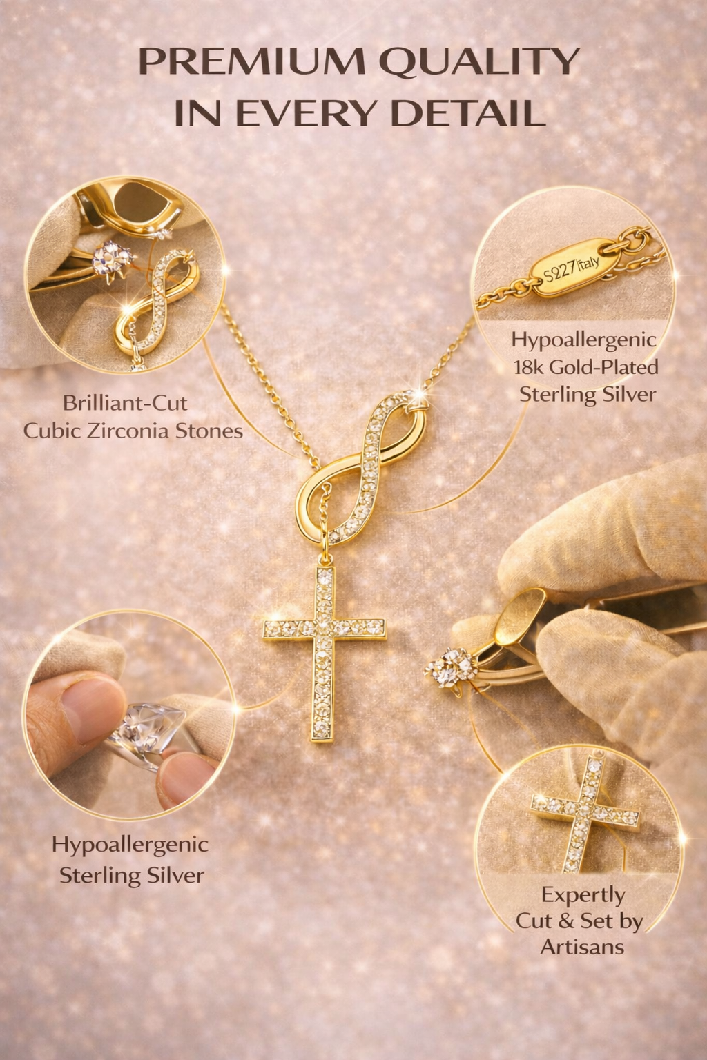 Vionarel Infinity Cross Moissanite Necklace – Symbol of Eternal Faith & Love, Elegant Gift for Her